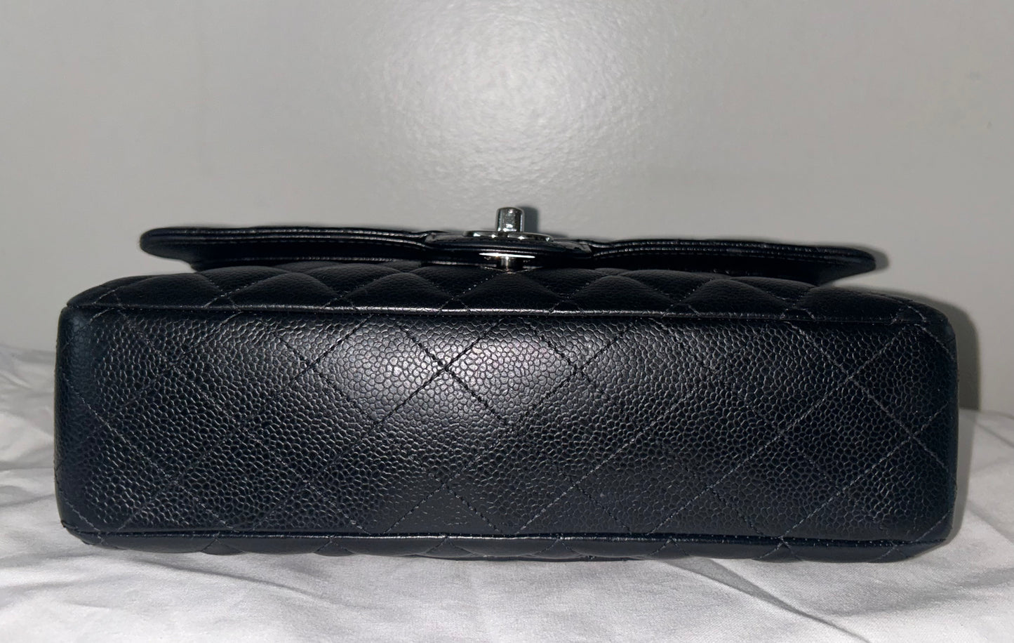 CHANEL Classic Medium Double Flap Quilted Caviar Leather Handbag Black