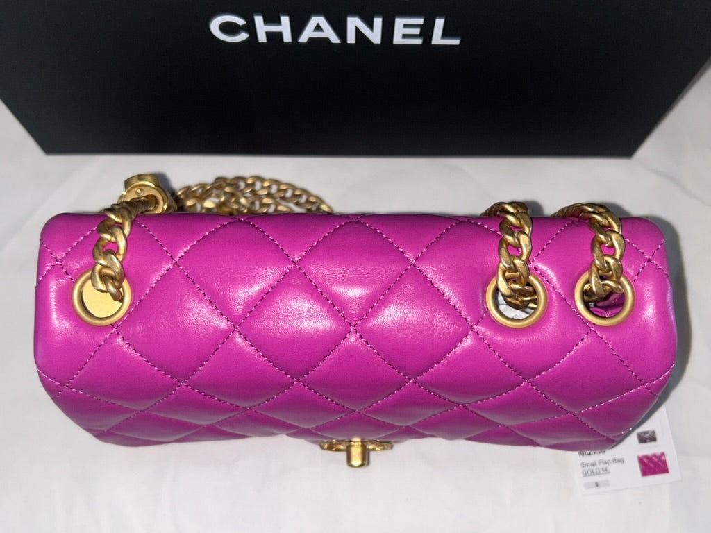 CHANEL 23B Small Crush Quilted Calfskin Flap Bag Magenta / Gold Hardware