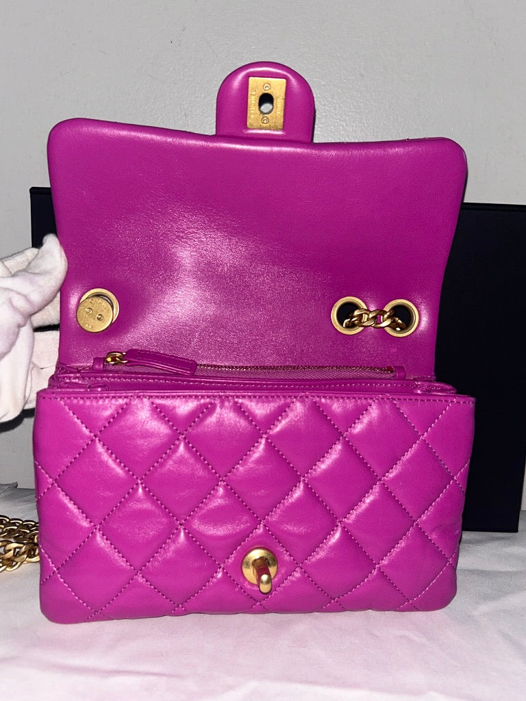 CHANEL 23B Small Crush Quilted Calfskin Flap Bag Magenta / Gold Hardware