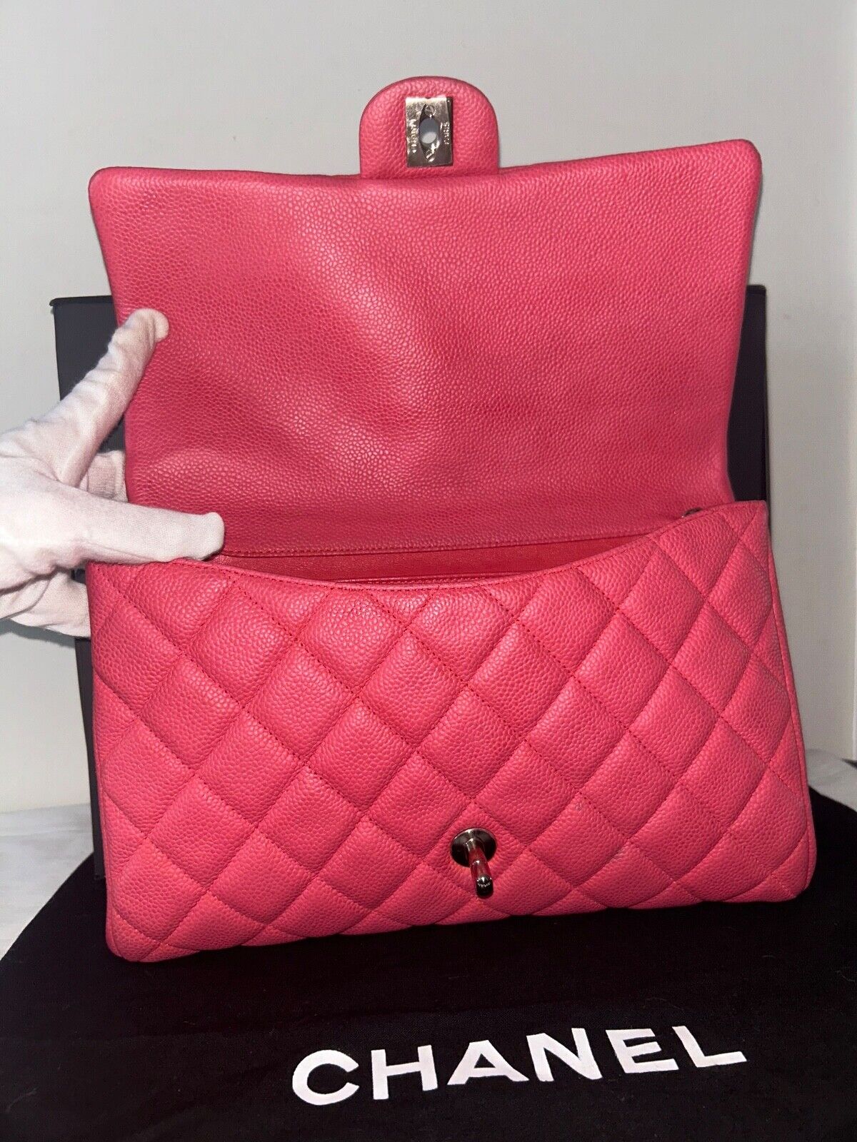 CHANEL Classic Quilted Single Flap Shoulder Bag Quilted Caviar Leather Pink