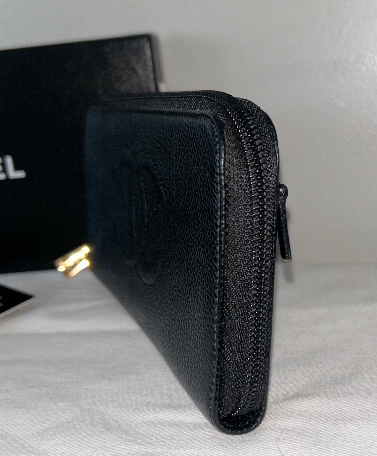 CHANEL CC Timeless Caviar Leather Zip Around Long Wallet Black