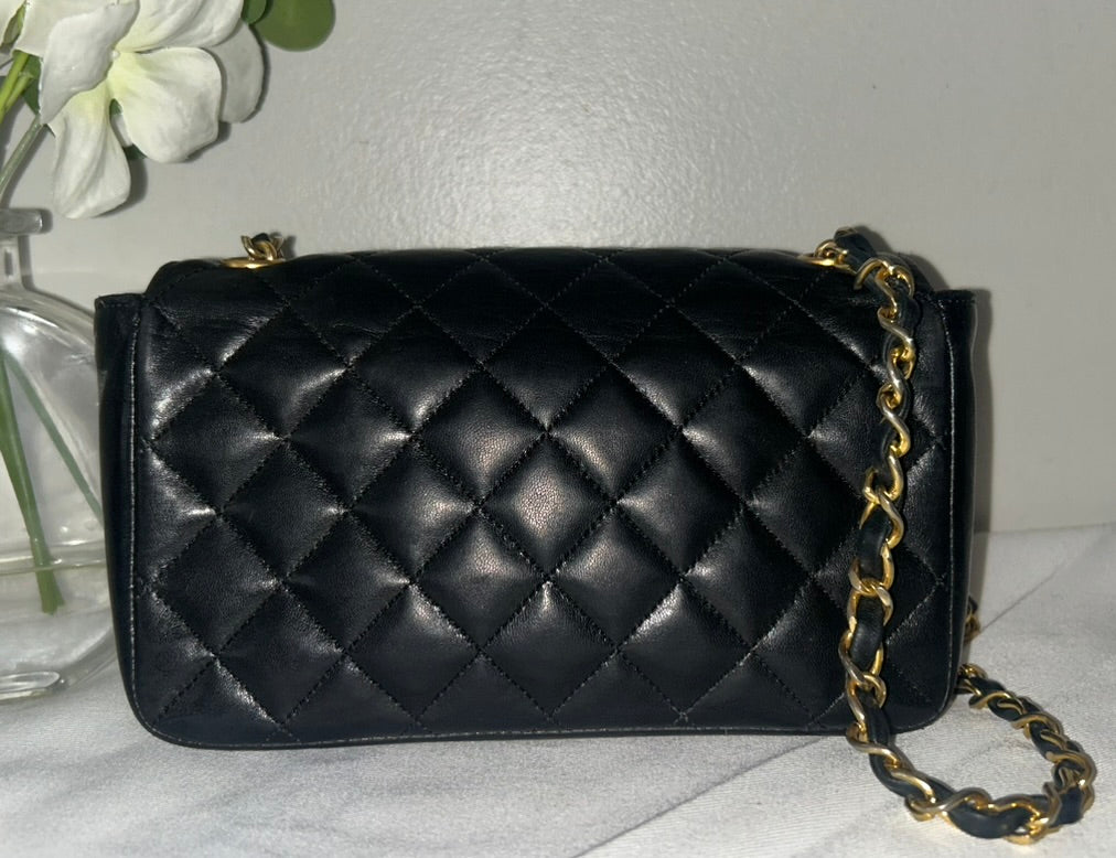 CHANEL Classic Mini Rectangular Flap Bag Quilted Lambskin Black / 24K Gold