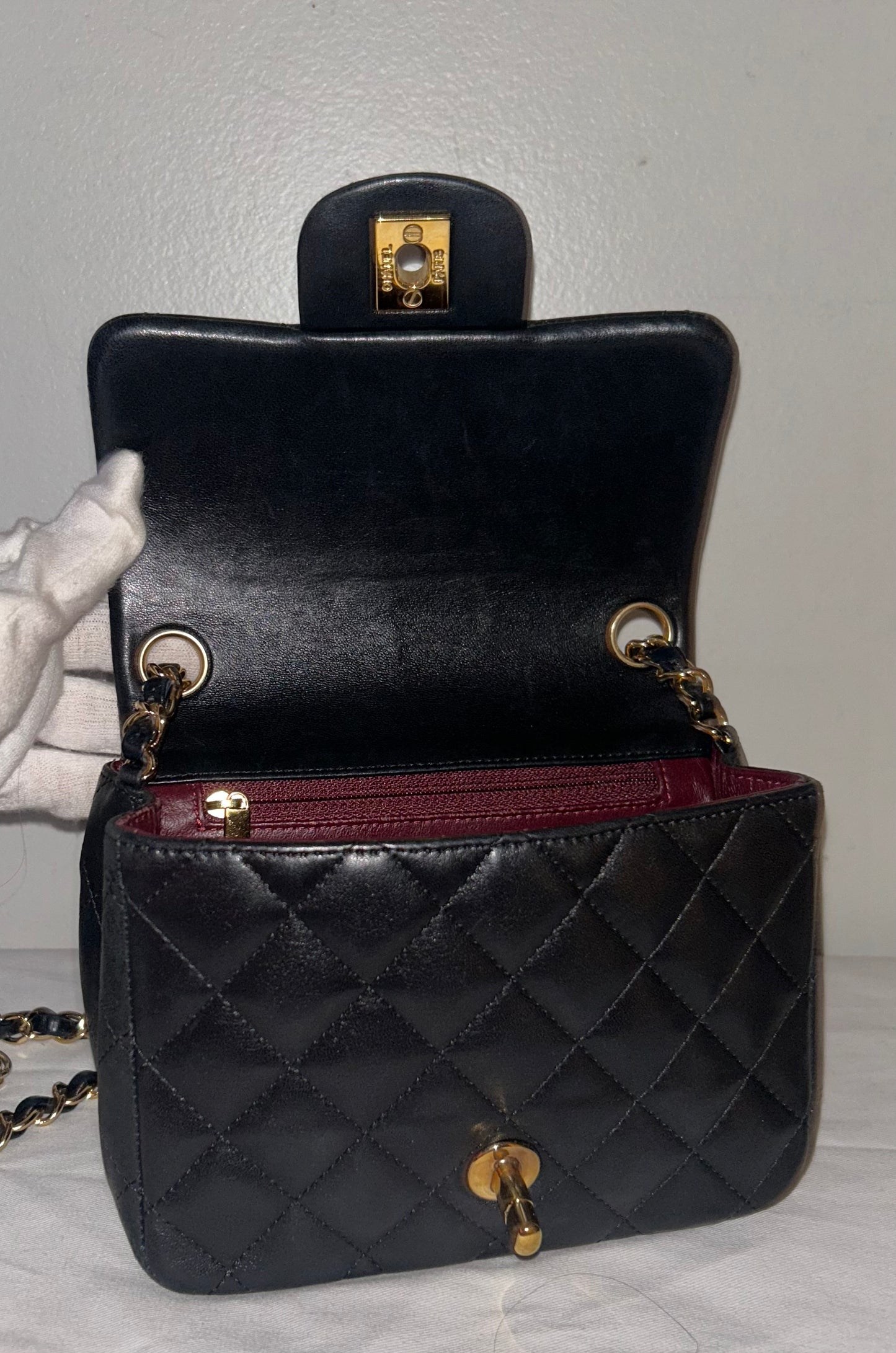 CHANEL Classic Mini Square Flap Bag Quilted Lambskin Black/Gold Hardware