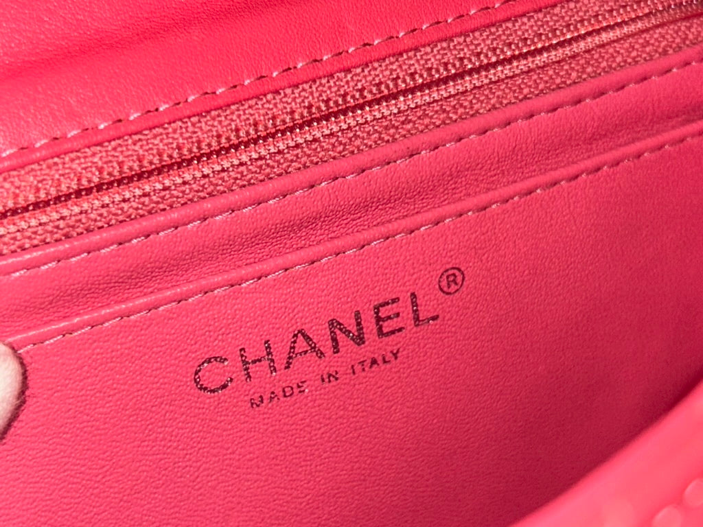 CHANEL Classic Mini Square Flap Bag Quilted Patent Leather Pink