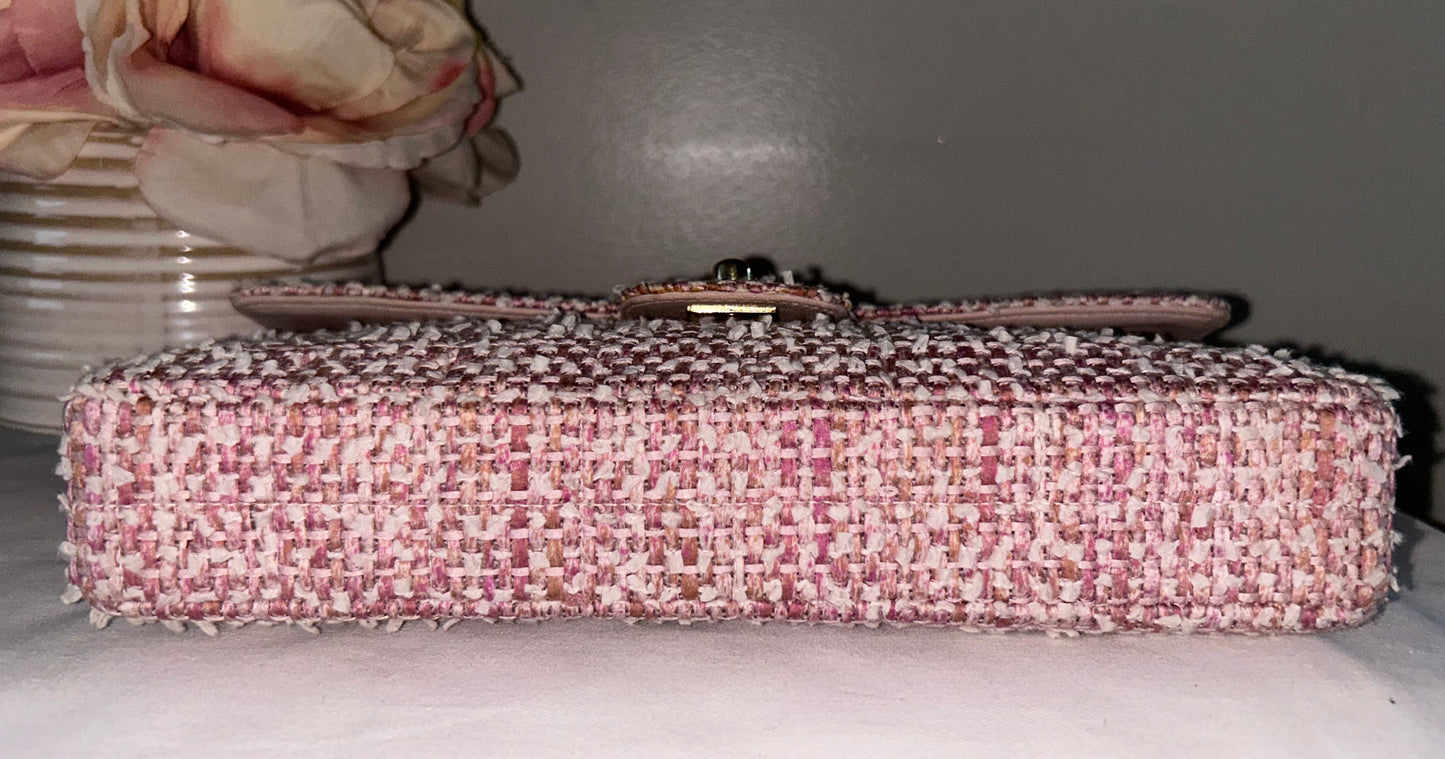 CHANEL Classic CC East West Tweed Shoulder Bag Pink