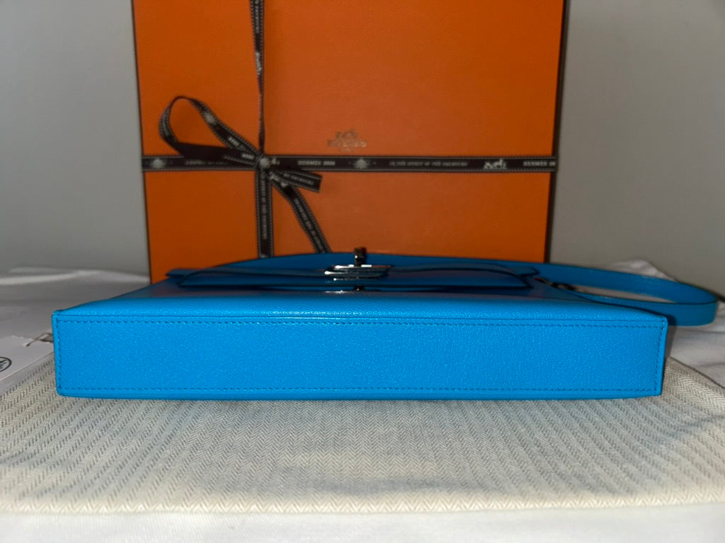 HERMÈS Kelly Elan Bleu Zanzibar Chevre Chamkila Leather Shoulder Bag