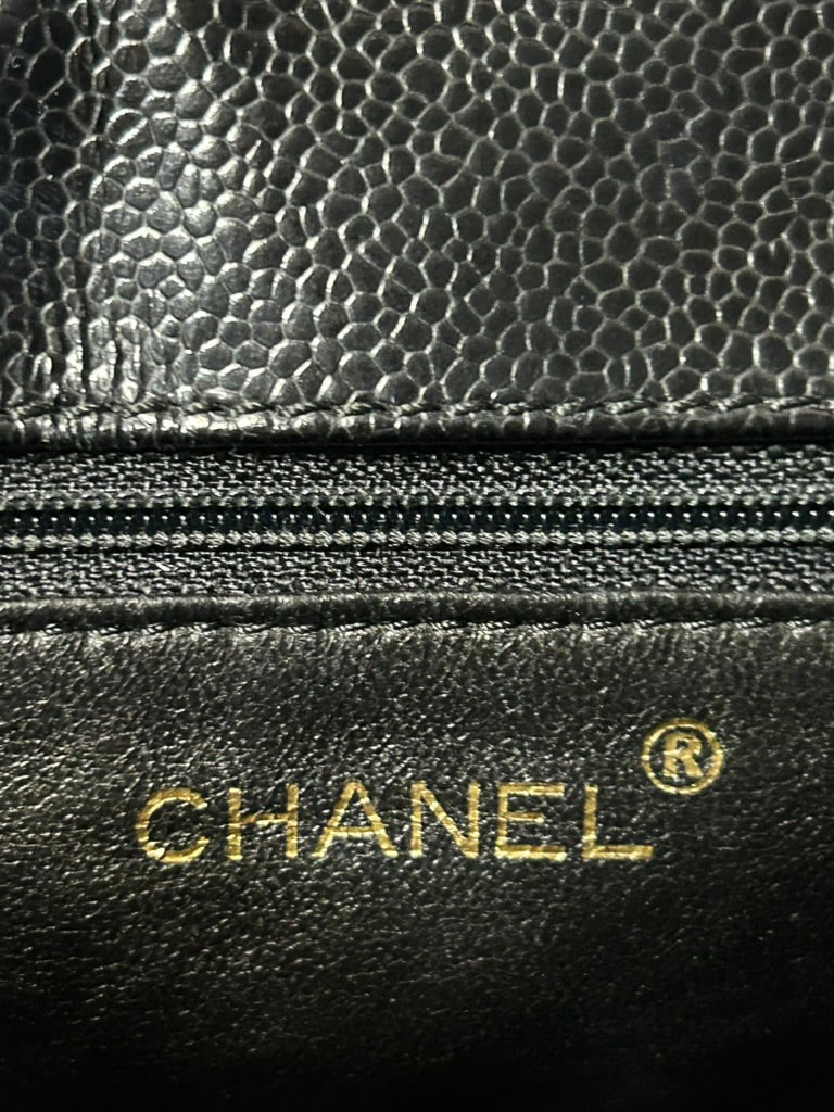 CHANEL Medium Classic Single Flap Quilted Caviar Handbag Black / 24k Gold RARE