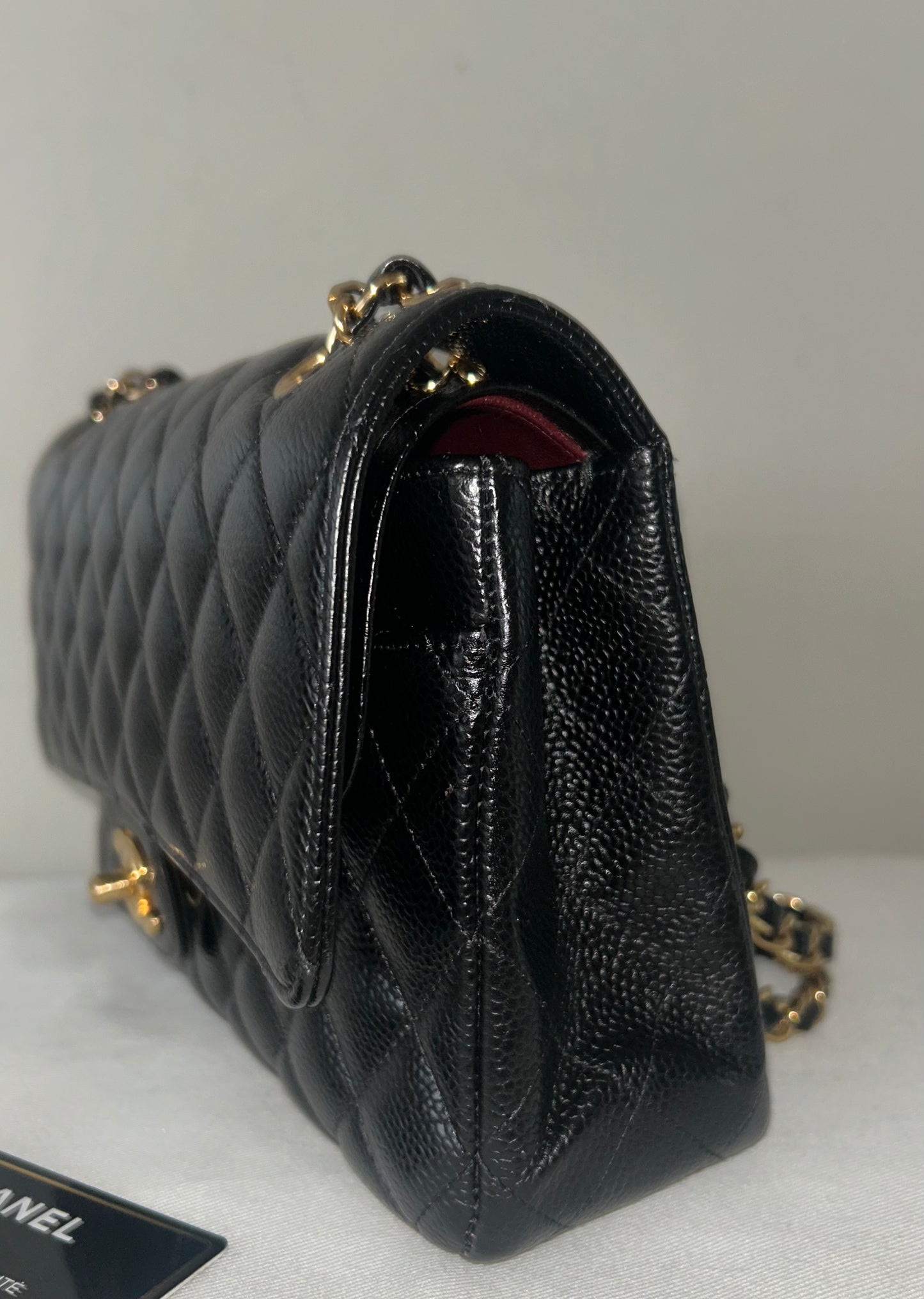 CHANEL Medium Classic Double Flap Caviar Quilted Handbag Black / Gold
