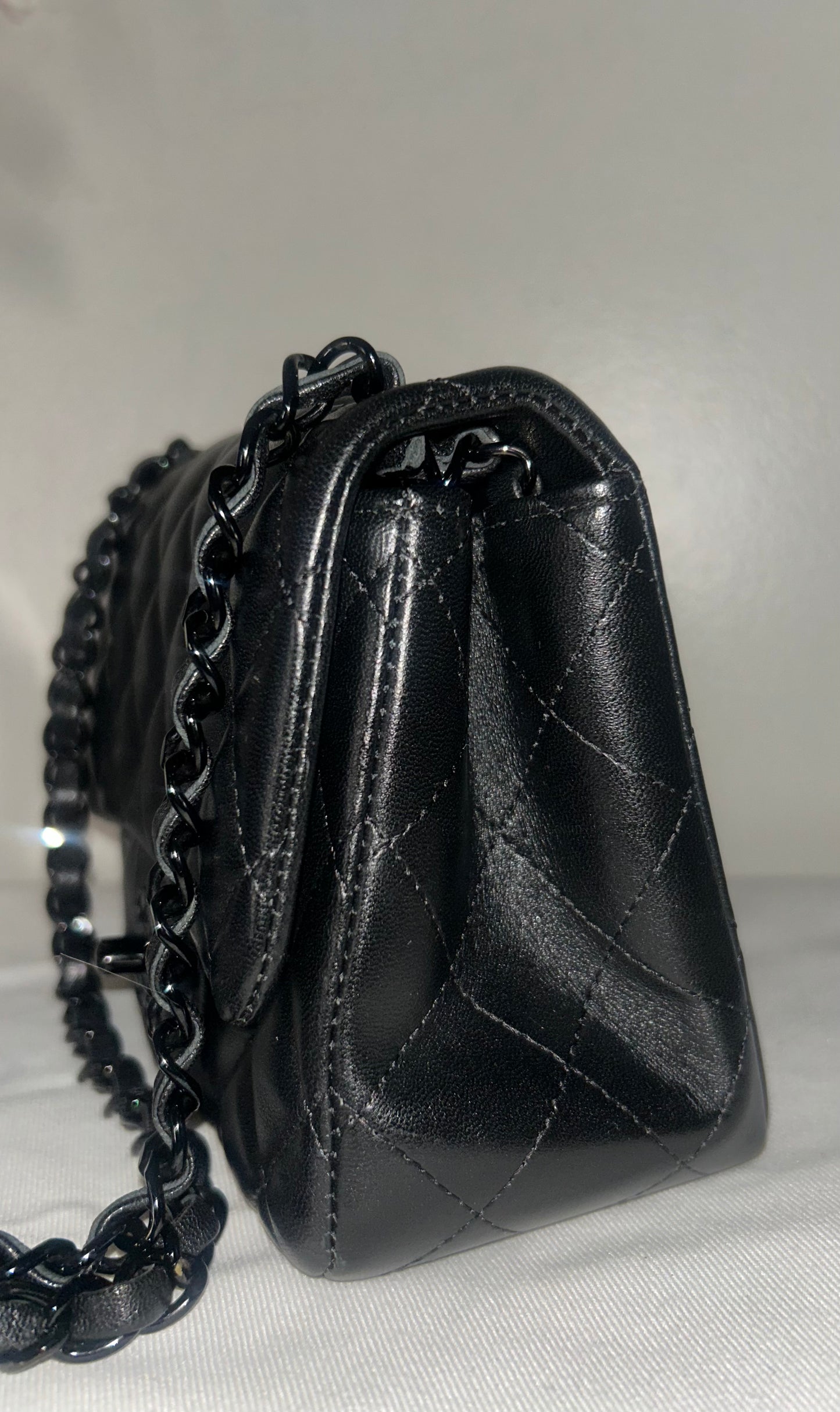 CHANEL "So Black" Mini Square Classic Flap Bag Quilted Lambskin Black