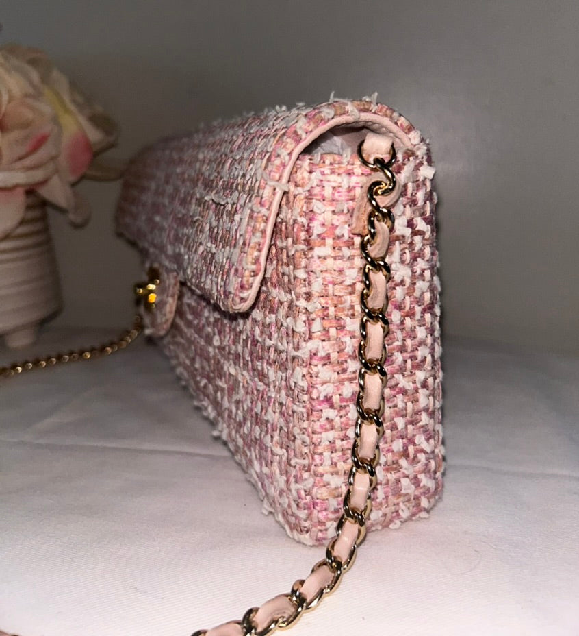 CHANEL Classic CC East West Tweed Shoulder Bag Pink