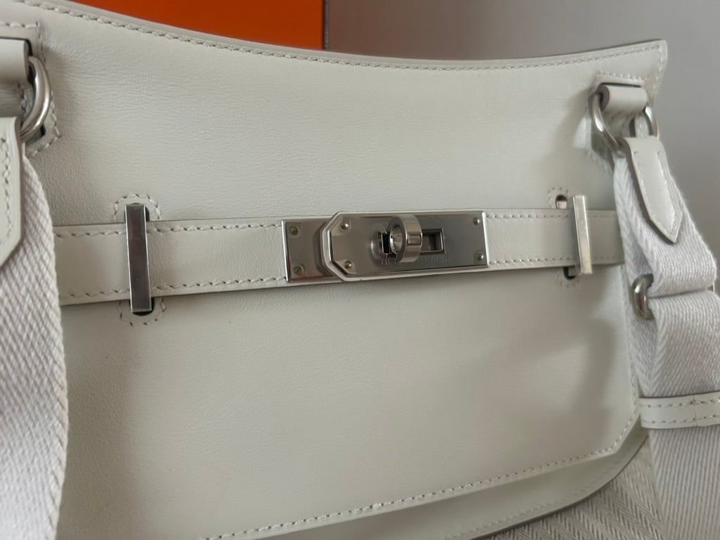 HERMES Jypsiere Mini Mushroom White Swift Leather Palladium Hardware Handbag