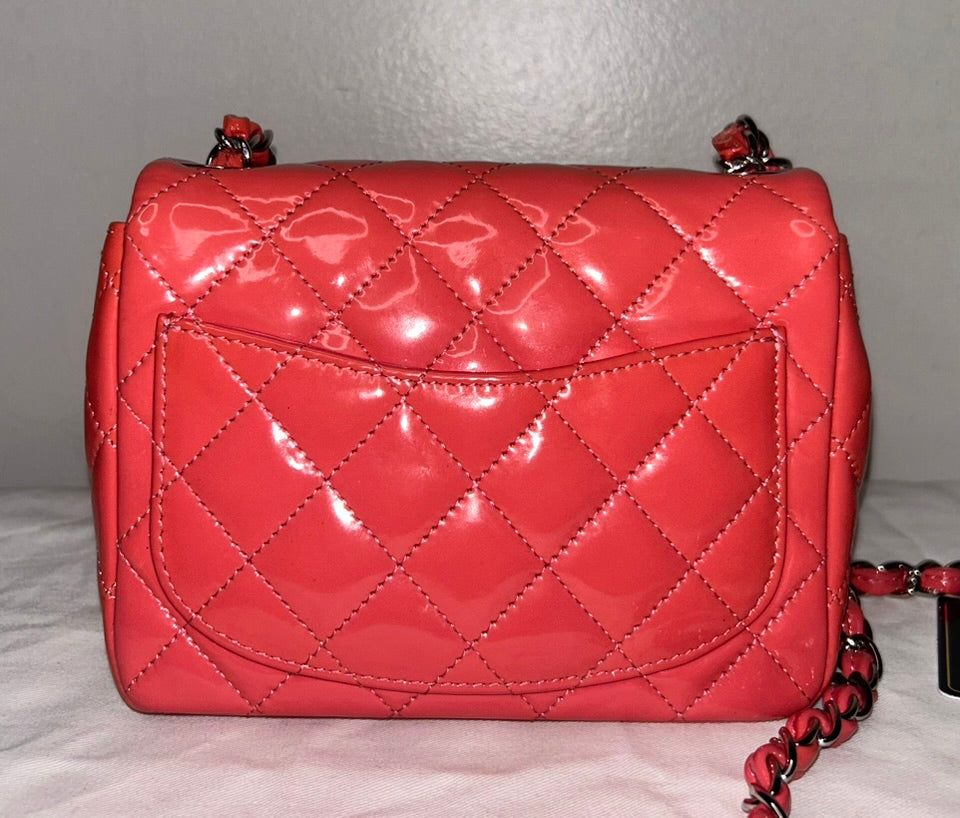 CHANEL Classic Mini Square Flap Bag Quilted Patent Leather Pink