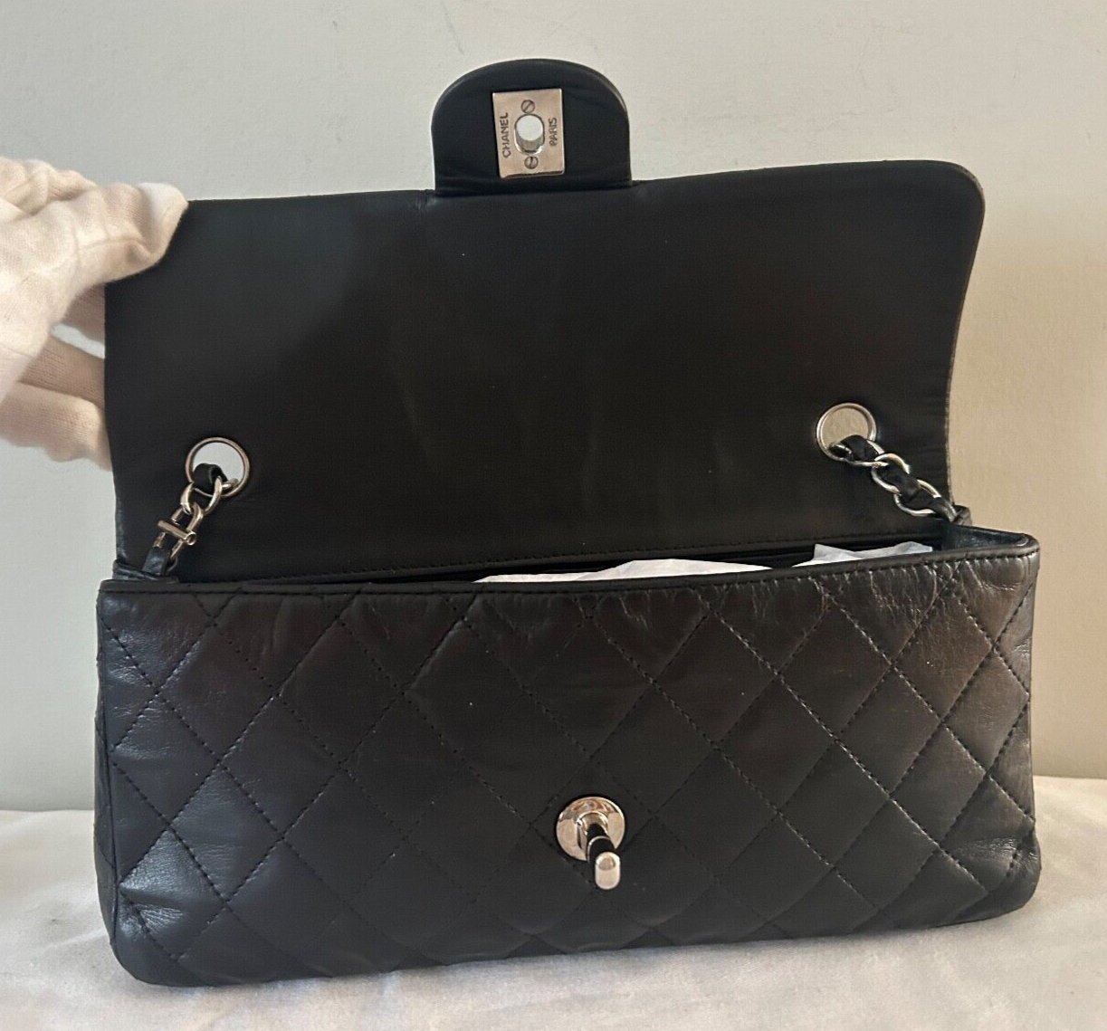 CHANEL Classic CC East West Quilted Lambskin Shoulder Bag Black