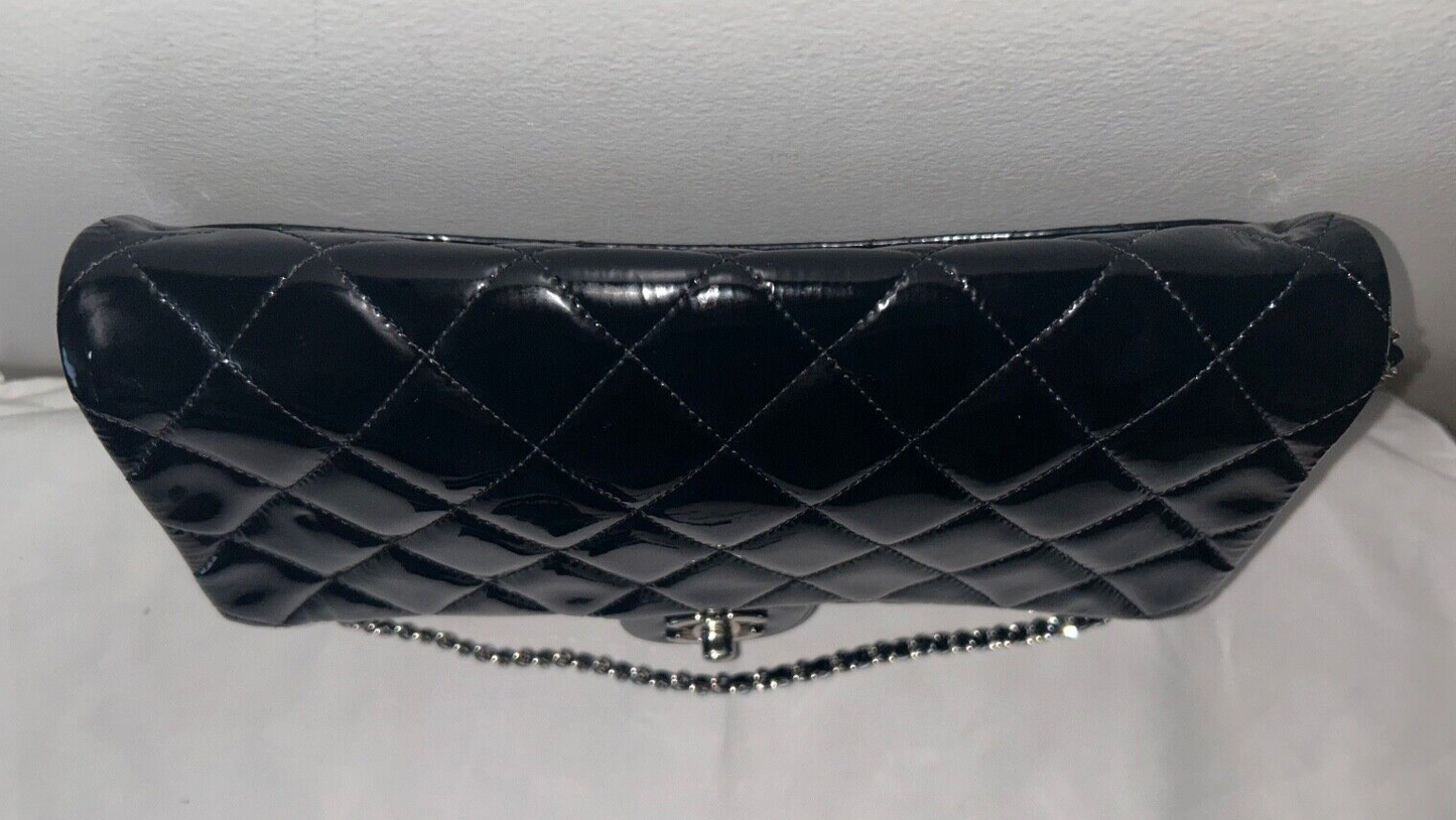 CHANEL Classic CC Quilted Flap Shoulder Bag Patent Leather Black