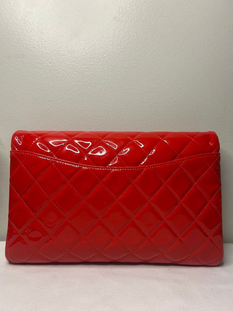 CHANEL CC Classic Quilted Patent Leather Single Flap Shoulder Bag Red