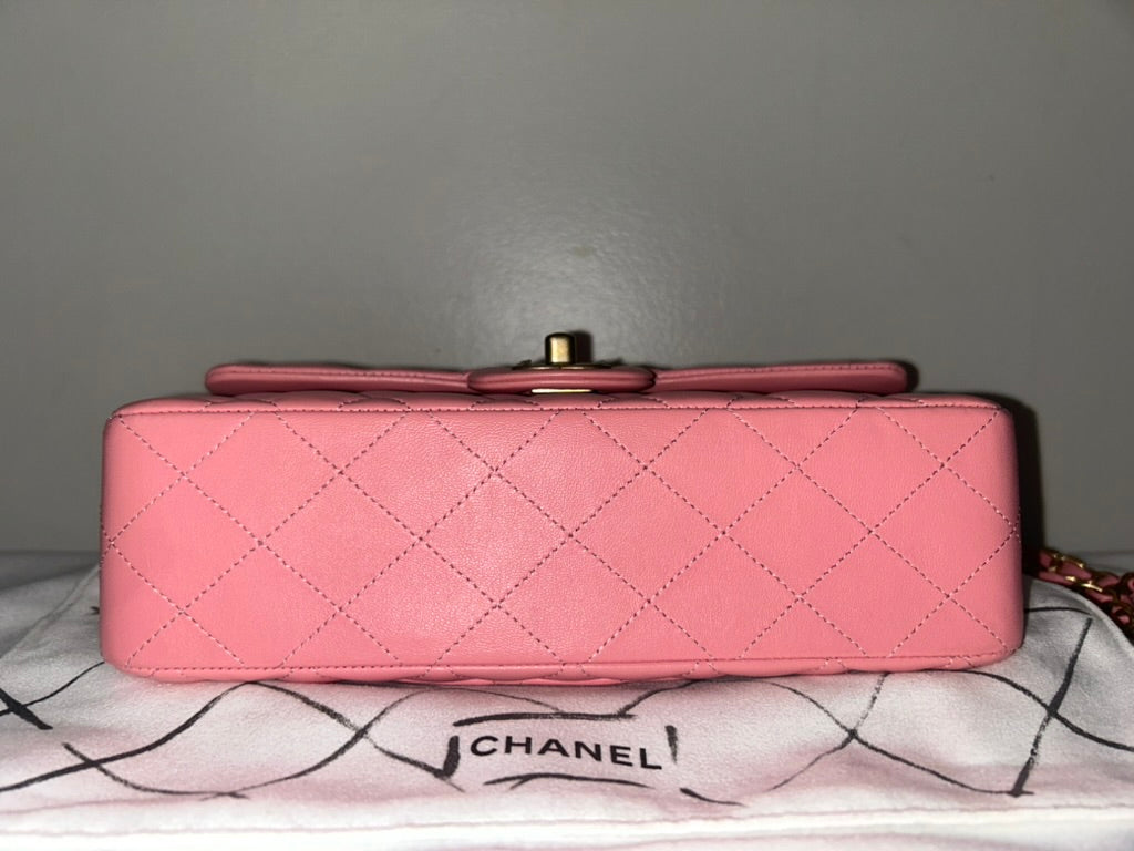 CHANEL Classic Small Double Flap Bag Quilted Lambskin Light Pink / Gold