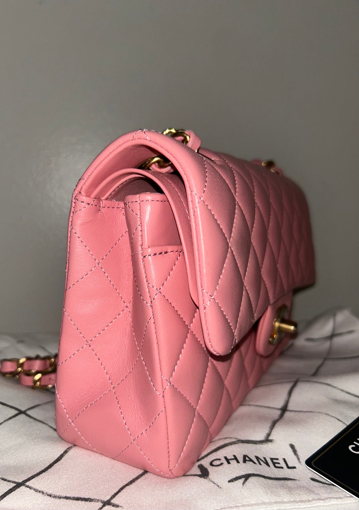 CHANEL Classic Small Double Flap Bag Quilted Lambskin Light Pink / Gold