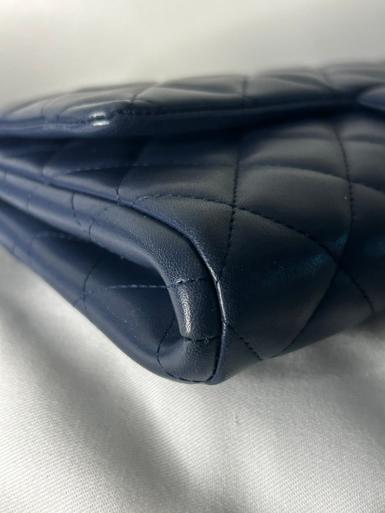 CHANEL Classic Quilted Lambskin Leather Single Flap Shoulder Bag Navy Blue