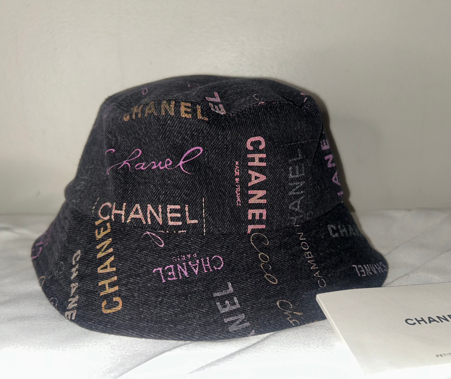CHANEL Denim Mood Logo Cloche Bucket Hat Black Multi Size M