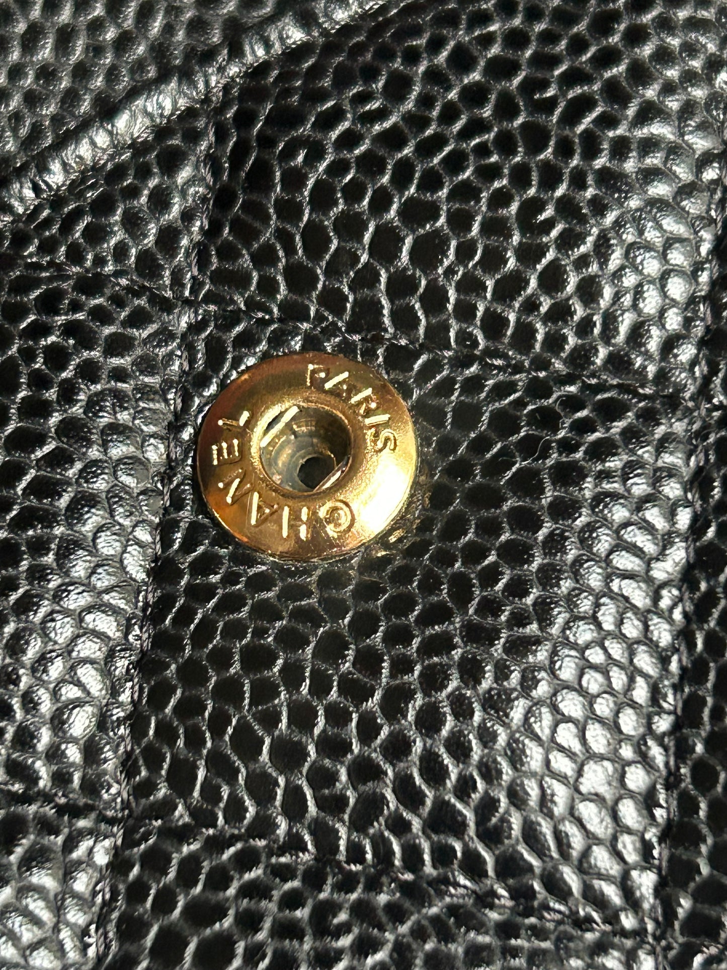 CHANEL Classic Jumbo Double Flap Quilted Caviar Leather Handbag Black/Gold