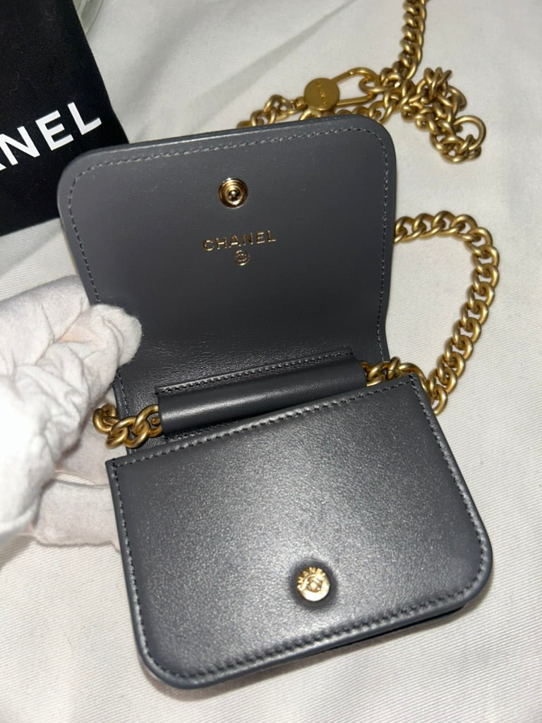 CHANEL Boy Chevron Quilted Caviar Leather Belt Bag in Dark Gray