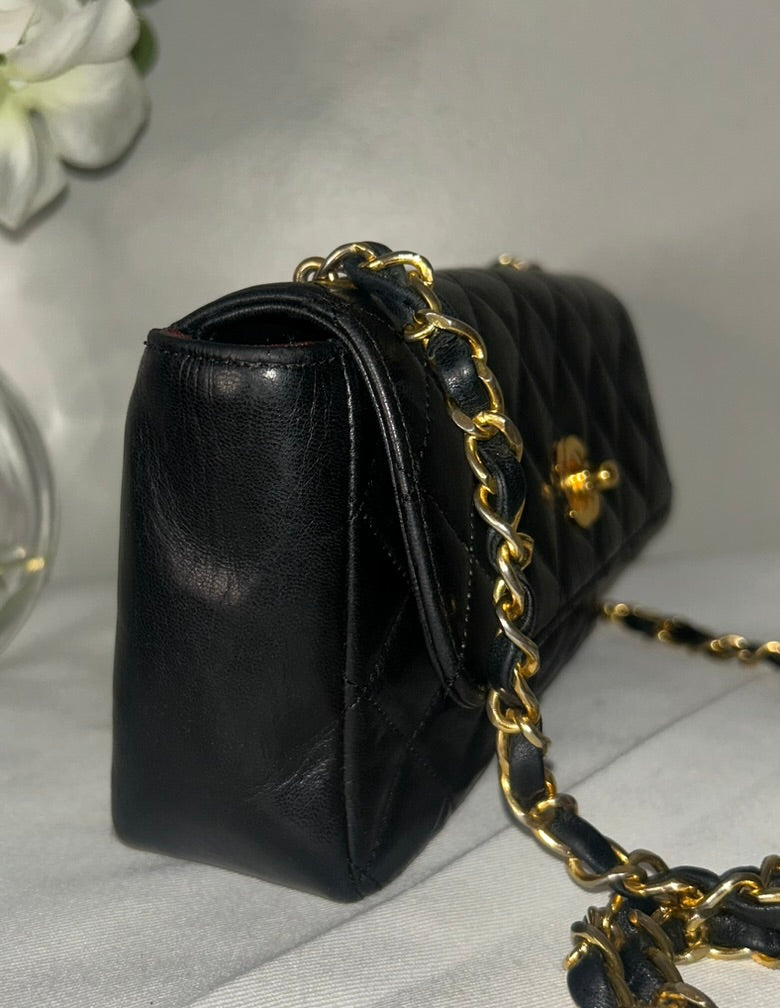 CHANEL Classic Mini Rectangular Flap Bag Quilted Lambskin Black / 24K Gold