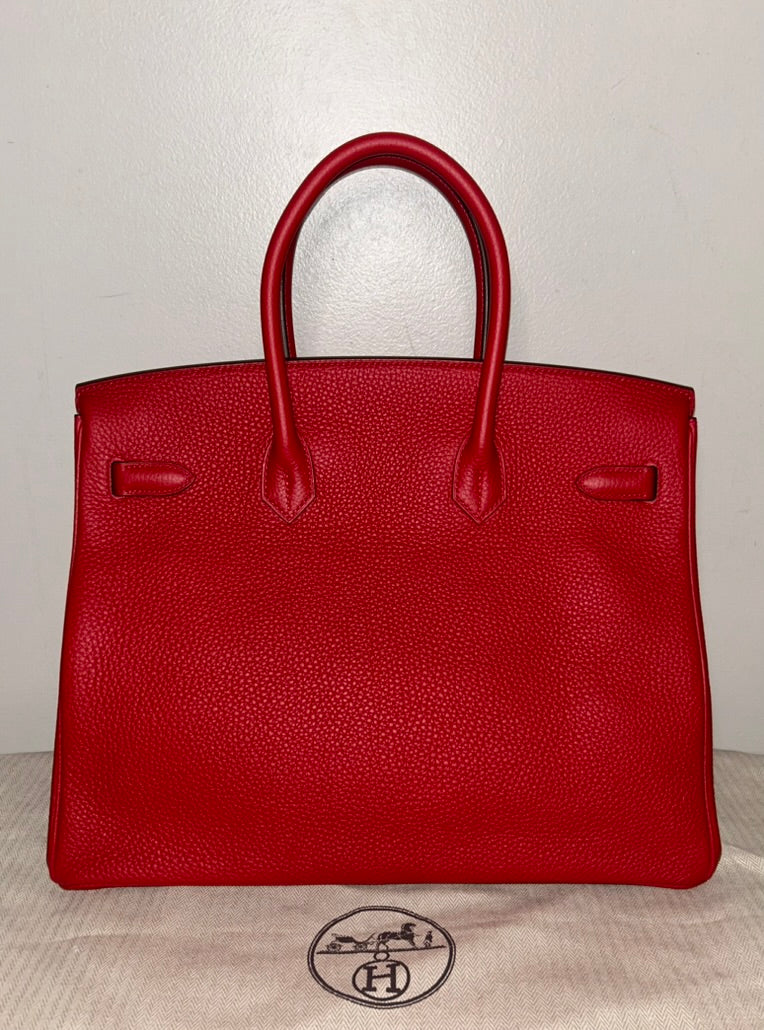 HERMES Birkin 35 Rouge Casaque Clemence Gold Hardware Handbag