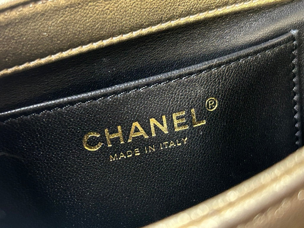 CHANEL CC Crystal Logo Metallic Mini Flap Bag Quilted Lambskin Gold
