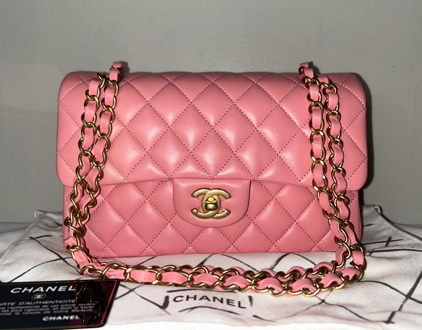 CHANEL Classic Small Double Flap Bag Quilted Lambskin Light Pink / Gold