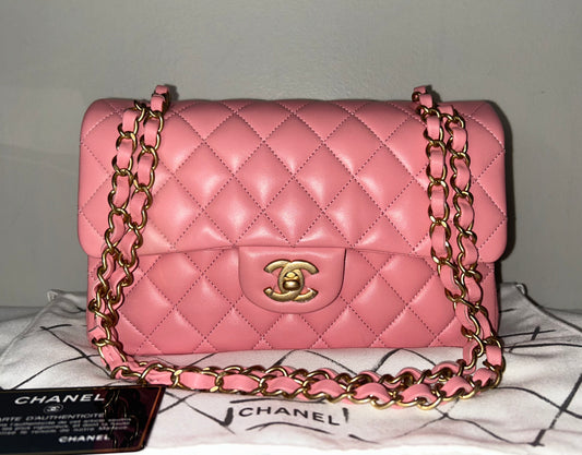 CHANEL Classic Small Double Flap Bag Quilted Lambskin Light Pink / Gold