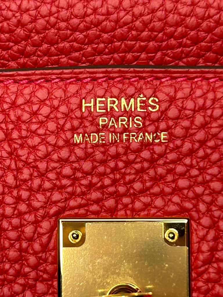 HERMES Birkin 35 Rouge Casaque Clemence Gold Hardware Handbag