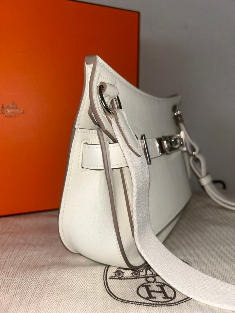 HERMES Jypsiere Mini Mushroom White Swift Leather Palladium Hardware Handbag