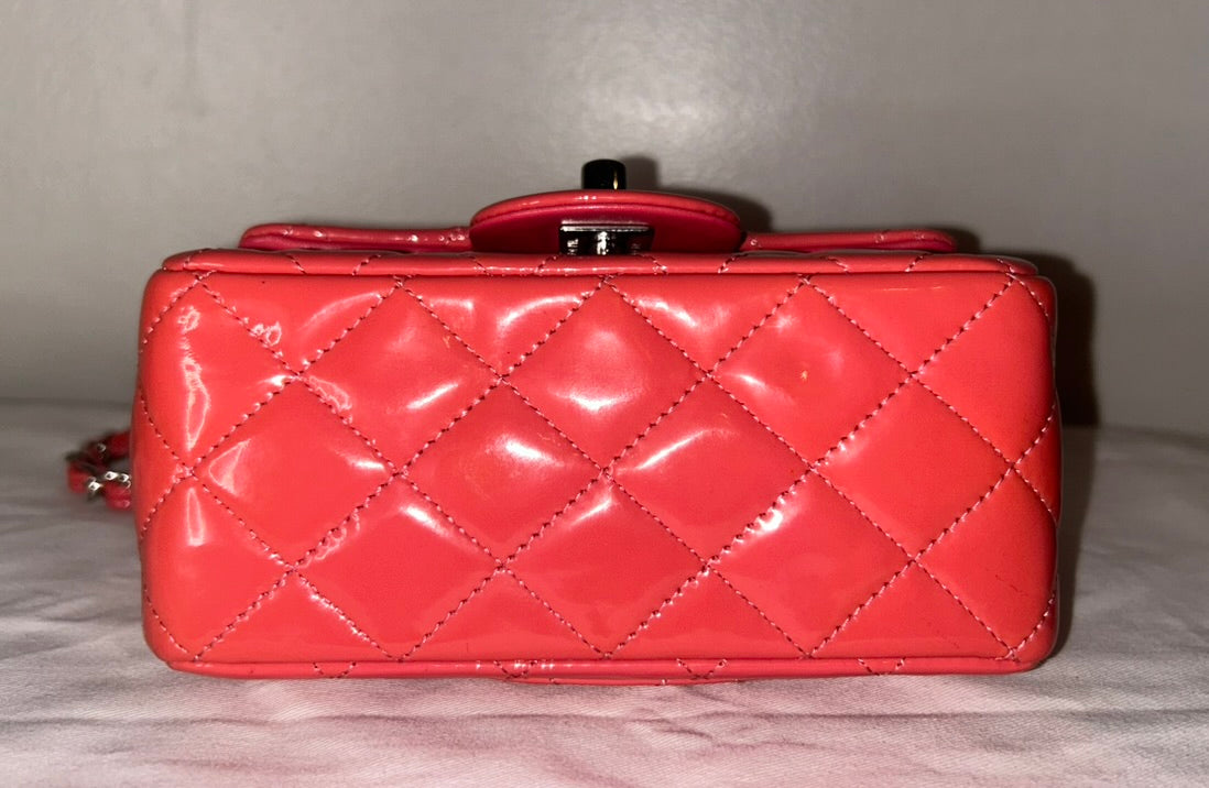 CHANEL Classic Mini Square Flap Bag Quilted Patent Leather Pink