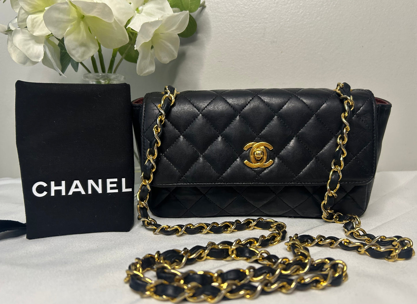 CHANEL Classic Mini Rectangular Flap Bag Quilted Lambskin Black / 24K Gold