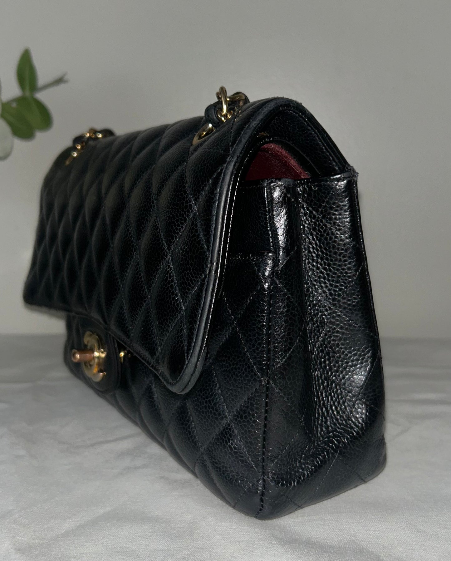 CHANEL Medium Classic Double Flap Caviar Quilted Handbag Black / Gold