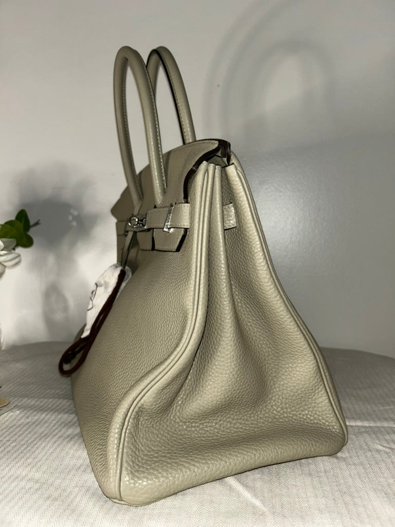 HERMÈS Birkin 35 Gris Tourterelle Clemence Palladium Hardware