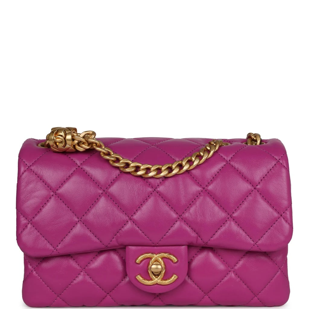 CHANEL 23B Small Crush Quilted Calfskin Flap Bag Magenta / Gold Hardware