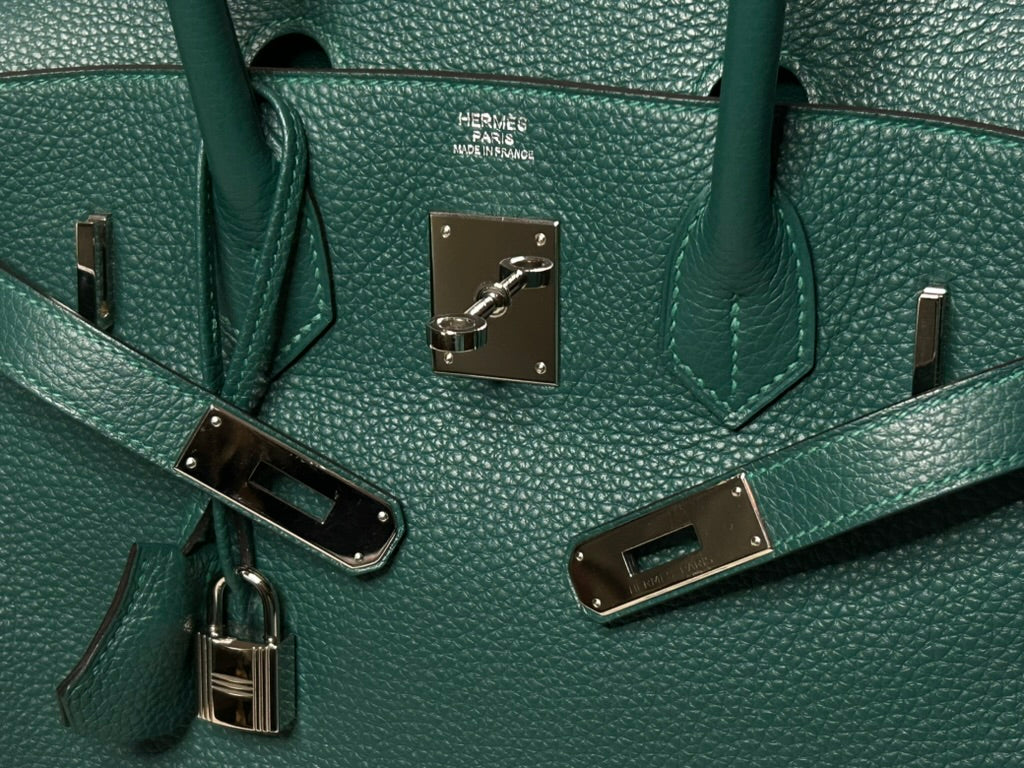 HERMÈS Birkin 30 Malachite Togo Leather Palladium Hardware Handbag