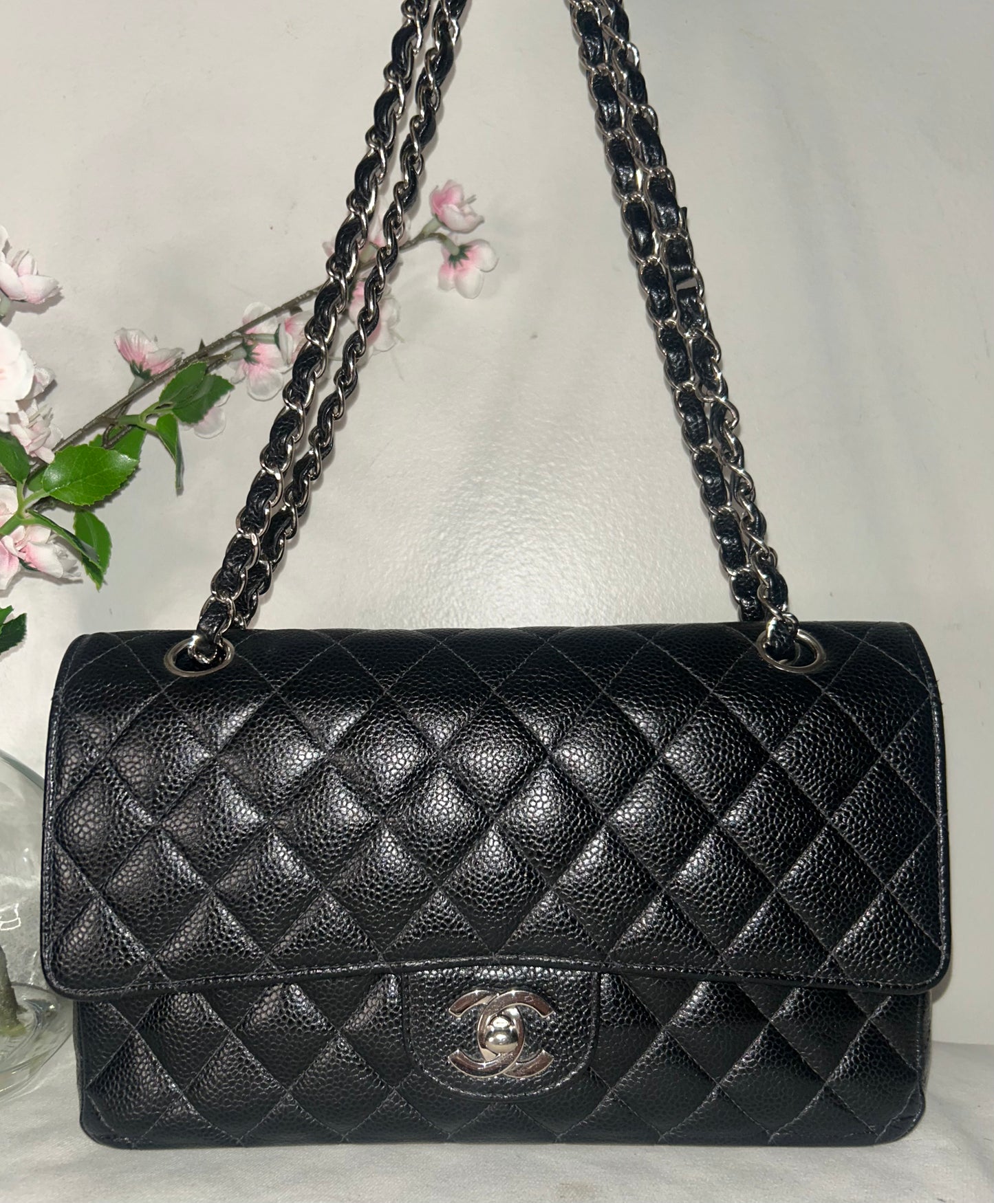 CHANEL Medium Classic Double Flap Caviar Quilted Handbag Black