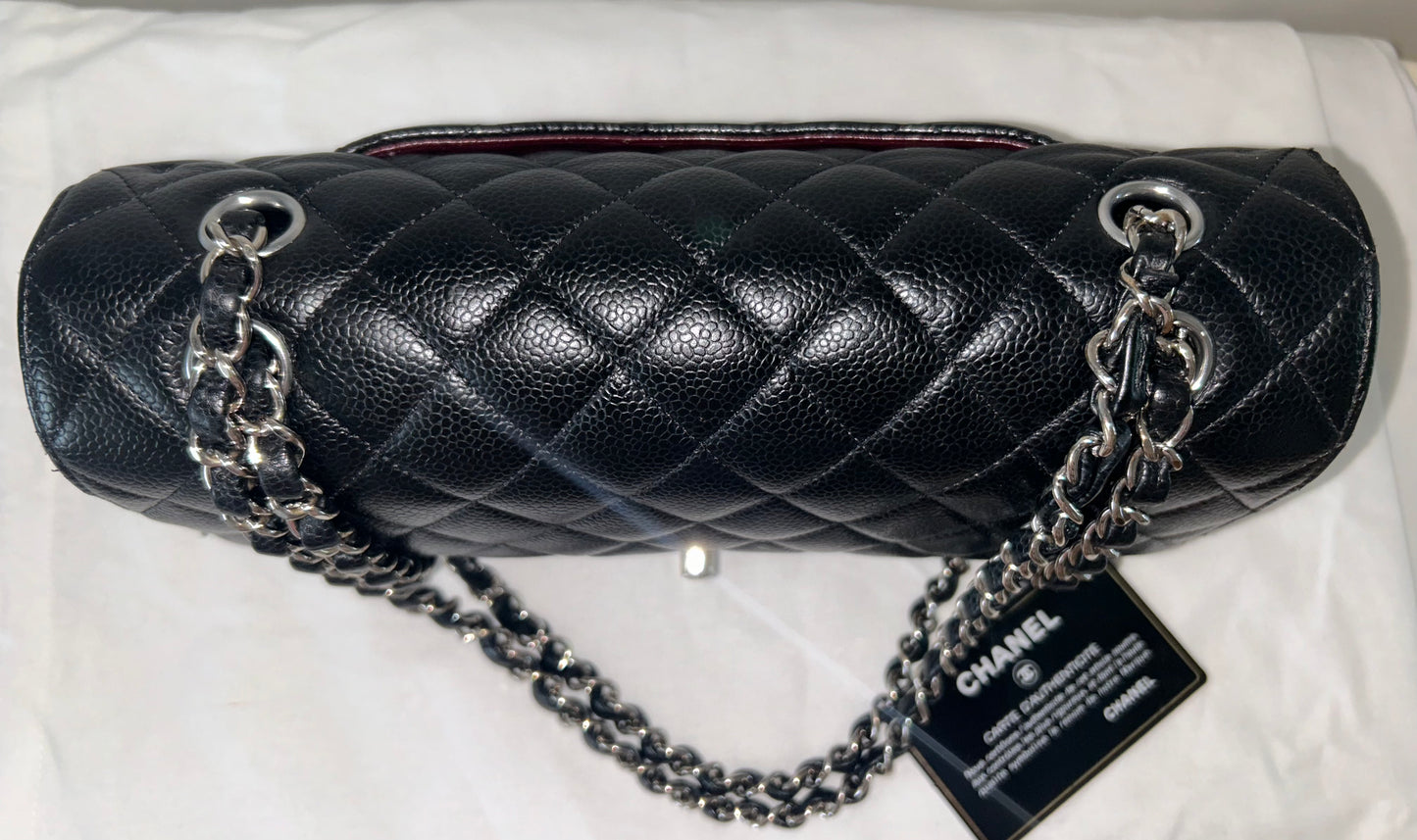 CHANEL Classic Medium Double Flap Quilted Caviar Leather Handbag Black