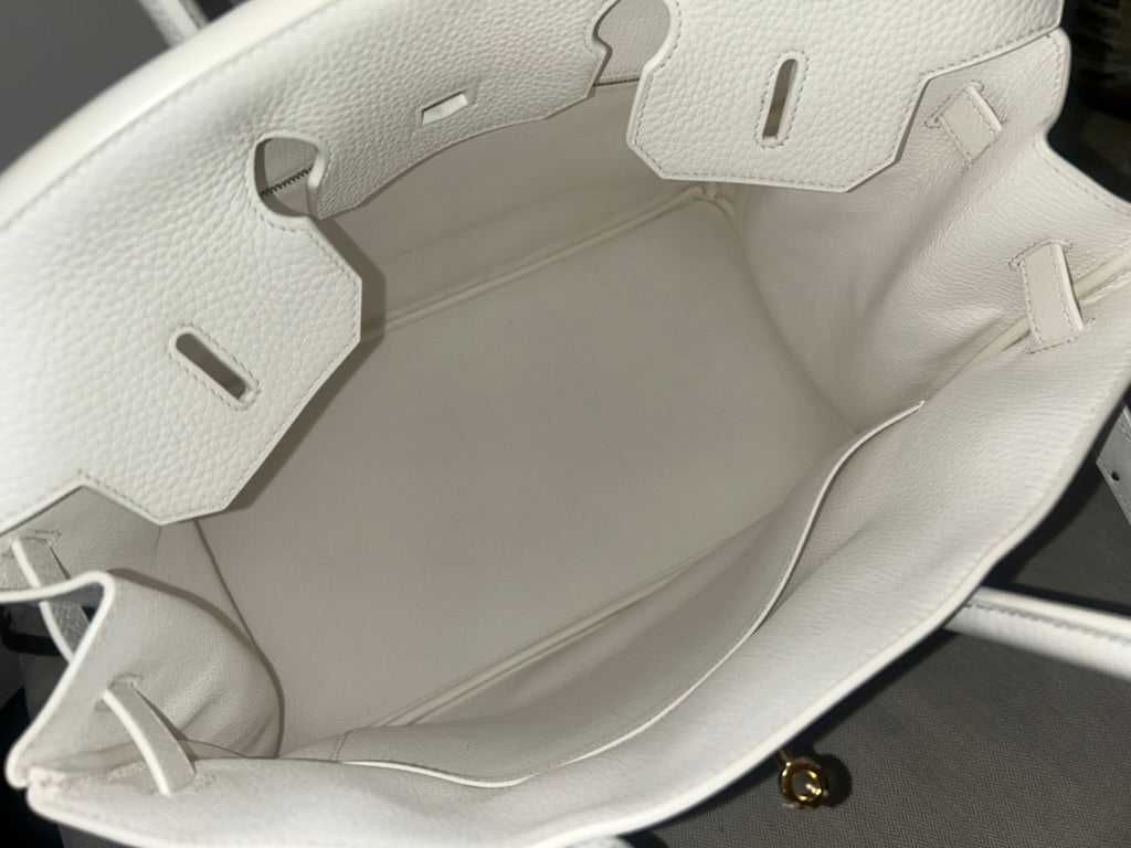 HERMÈS Birkin 35 Blanc White Clemence Leather Gold Hardware Handbag