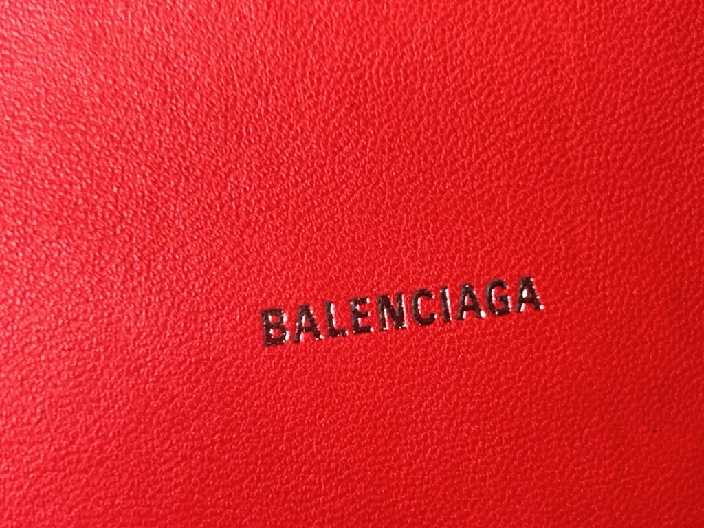 BALENCIAGA Hourglass XS Crystal Rhinestone Logo Leather Handbag Red