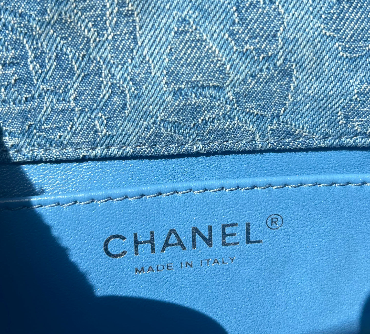 CHANEL 23P Sweetheart Crush Mini Flap Camellia Quilted Denim Blue Bag