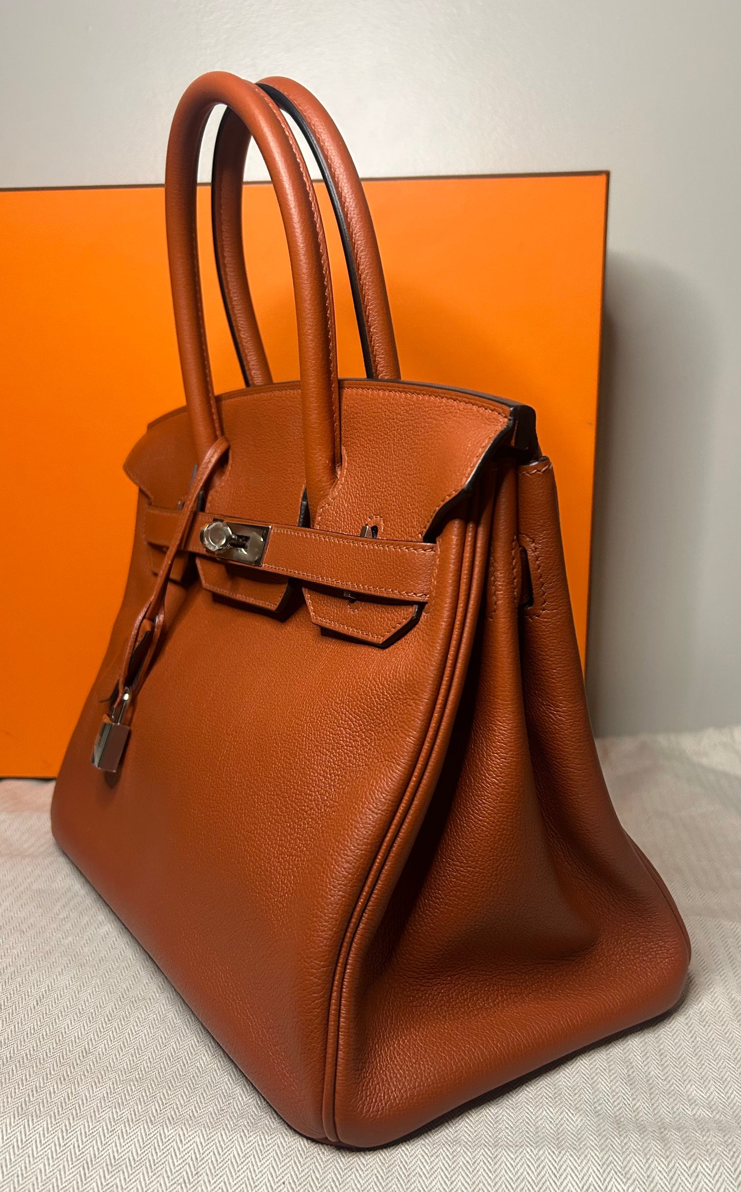 HERMÈS Birkin 30 Cuivre Brown Novillo Leather Palladium Hardware