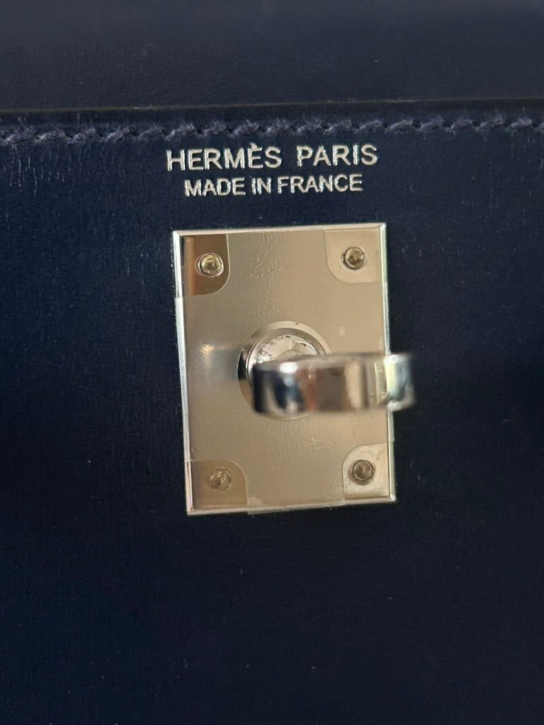 HERMÈS Kelly 20 (Mini II) Bleu Saphir Box Palladium Hardware