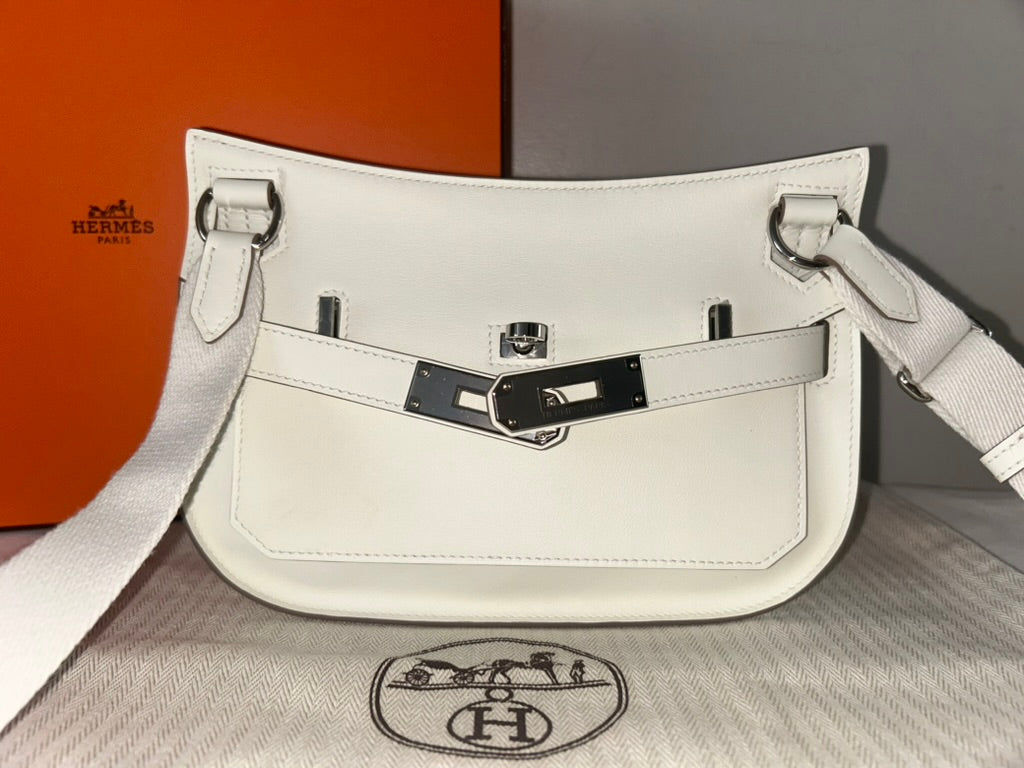 HERMES Jypsiere Mini Mushroom White Swift Leather Palladium Hardware Handbag