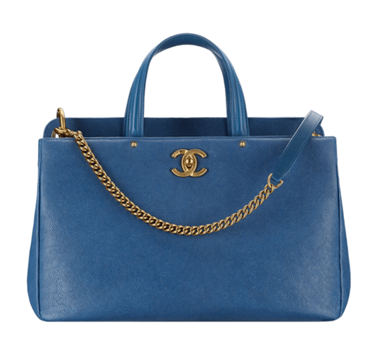 CHANEL CC Lock Large Shopping Tote Bag Caviar Leather Navy Blue