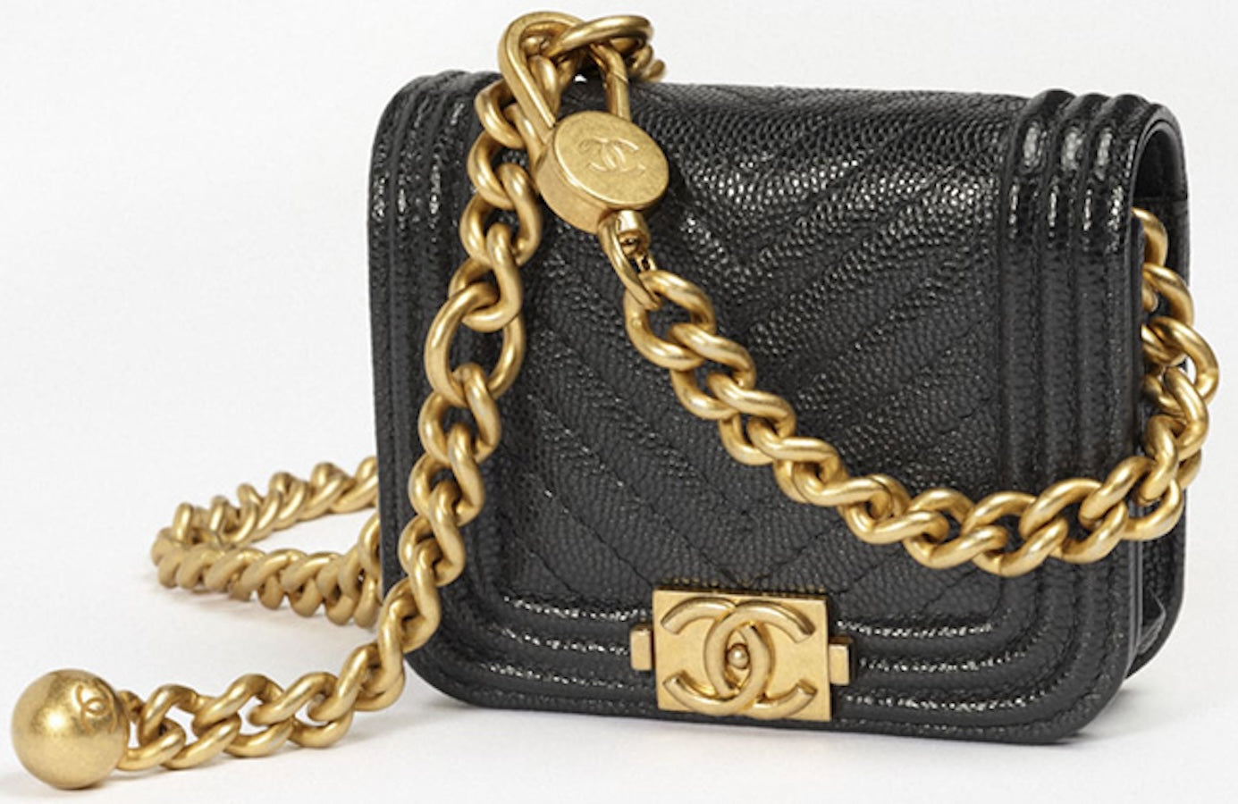 CHANEL Boy Chevron Quilted Caviar Leather Belt Bag in Dark Gray