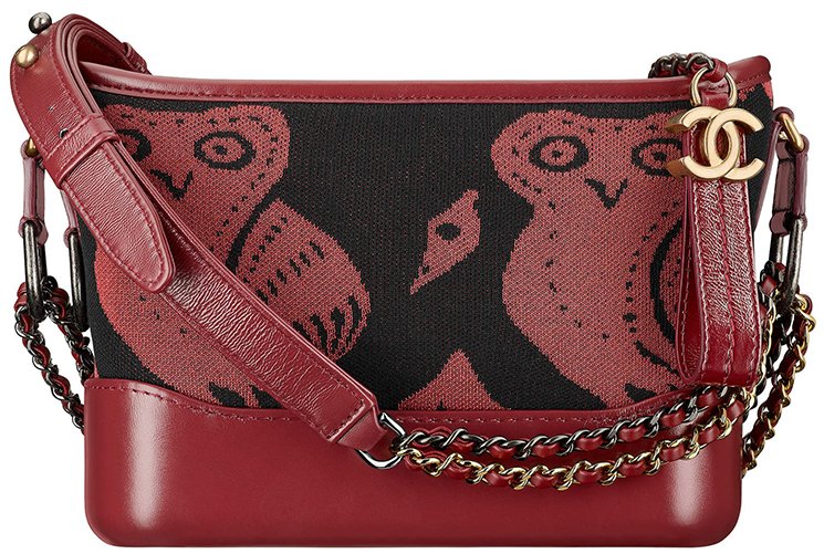 CHANEL Small Gabrielle Knit Owl Hobo Leather Crossbody Bag Burgundy/Black
