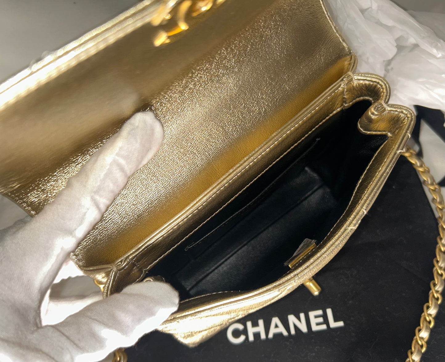 CHANEL CC Crystal Logo Metallic Mini Flap Bag Quilted Lambskin Gold